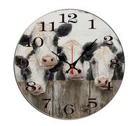 Horienteeon Reloj de pared con diseño de vacas, animales de granja, de madera, decorativo, silencioso, sin tictac, funciona con pilas, rústico, para cocina, sala de estar, dormitorio, oficina, redondo