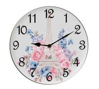 Horienteeon Reloj de pared con diseño floral de la Torre Eiffel para el baño, silencioso, no hace tictac, reloj decorativo, funciona con pilas, para decoración del hogar, oficina, sala de estar