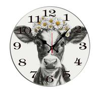 Horienteeon Reloj de pared con diseño floral de vaca, diseño de animales, de madera, silencioso, sin tictac, para sala de estar, cocina, hogar, baño, dormitorio, oficina o escuela, redondo, 30,5 cm