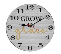 Horienteeon Reloj de pared cristiano Grow In Grace de madera para Navidad, invierno, Navidad, silencioso, sin tictac, funciona con pilas, rústico, granja, cocina, decorativo, para sala de estar