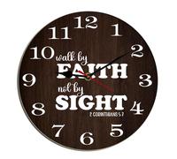 Horienteeon Reloj de pared cristiano Walk By Faith Not By Sight de madera, Navidad, invierno, Navidad, cocina, baño, silencioso, sin tictac, decorativo, funciona con pilas, decoración para el hogar