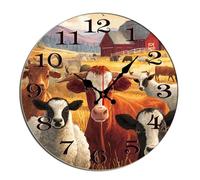 Horienteeon Reloj de pared de animales de granja, vaca, oveja, cabras, de madera, decorativo, silencioso, sin tictac, para sala de estar, cocina, hogar, baño, dormitorio, oficina o escuela, redondo