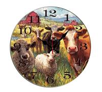 Horienteeon Reloj de pared de animales de granja, vaca, oveja, cabras, de madera, decorativo, silencioso, sin tictac, para sala de estar, cocina, hogar, baño, dormitorio, oficina o escuela, redondo