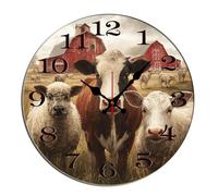 Horienteeon Reloj de pared de animales de granja, vaca, oveja, cabras, madera, decorativo, sin tictac, silencioso, cuarzo, dormitorio, sala de estar, oficina, gimnasio, cocina, baño, patio, decoración