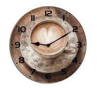Horienteeon Reloj de pared de café con cacao caliente por la tarde, té, café, de madera, silencioso, sin tictac, reloj decorativo para sala de estar, hogar, oficina, escuela, decoración de pared