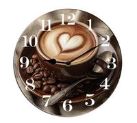 Horienteeon Reloj de pared de café con cacao caliente por la tarde, té, café, decoración de escritorio de madera, relojes decorativos a pilas para sala de estar, dormitorio, baño, granja, tienda