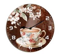 Horienteeon Reloj de pared de café con cacao caliente por la tarde, té, café, decoración de escritorio de madera, relojes decorativos a pilas para sala de estar, dormitorio, baño, granja, tienda