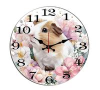 Horienteeon Reloj de pared floral de hámster, diseño de animales, primavera, día de la madre, reloj decorativo de madera para sala de estar, funciona con pilas, fácil de leer, dormitorio, baño e