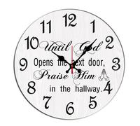 Horienteeon Reloj de pared inspirador Until God Opens The Next Door,Praise Him In The Hallway Desk Kitchen Decor Decorativo Funciona con pilas, Sala de estar, Dormitorio, Baño, Granja, Redondo 30,5 cm