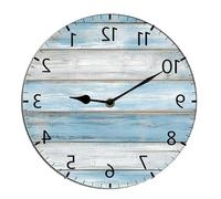 Horienteeon Reloj de pared invertido con números inusuales en sentido contrario a las agujas del reloj, reloj redondo de madera pintado silencioso sin tictac para garaje, sótano, restaurante, taller