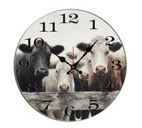 Horienteeon Reloj de pared redondo de 10 pulgadas, diseño de vacas, animales de granja, decorativo, silencioso, sin tictac, funciona con pilas, para dormitorio, baño, sala de estar, oficina, escuela
