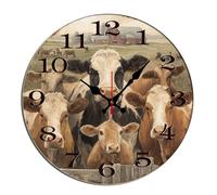 Horienteeon Reloj de pared redondo de vaca de animales de granja de 12 pulgadas en valla de madera decorativo para cocina, baño, silencioso, sin tictac, reloj decorativo, funciona con pilas