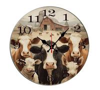 Horienteeon Reloj de pared redondo de vaca de animales de granja de 12 pulgadas en valla de madera, decorativo, silencioso, sin tictac, funciona con pilas, para dormitorio, baño, sala de estar