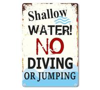 Horienteeon Señal de advertencia de piscina, agua poco profunda, no bucear o saltar, de aluminio/metal, 30 x 40 cm, decoración vintage de piscina, letreros de metal de aluminio resistente, letrero de