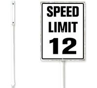 Horienteeon Speed Limit - Letrero de patio lento de 12 mph, con estaca, tráfico callejero, aviso de precaución, aluminio inoxidable, césped de calle, decoración al aire libre, hogar, granja, 7 x 8.8