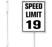 Horienteeon Speed Limit - Letrero de patio lento de 19 mph, con estaca, tráfico callejero, aviso de precaución, aluminio inoxidable, césped de calle, decoración al aire libre, hogar, granja, 7 x 8.8