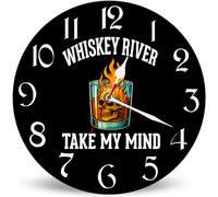 Horienteeon Wine River Take My Mind - Reloj de pared moderno y decorativo de madera, 30 x 30 cm, silencioso, sin tictac, funciona con pilas, redondo, para baño, cueva de hombre