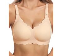 HORISUN Brasier ondulado sin costuras para mujer, cuello en V, encaje floral, sin varillas, brasier sin aros, Desnudo/, Large