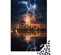 Horizonte Ciudad Moderna Puzzle de 1000 Piezas Papel Adultos Escena Noche Relámpago Puzzle para Adultos Relajación Familia Atención Decoración Hogar Regalo 38x26cm/1000pcs