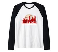 Horizonte de Boston bajo un gráfico Retro Vintage de béisbol Camiseta Manga Raglan