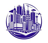 horizonte de la ciudad con rascacielos Pegatinas de grabado 54.6x54.6cm Se puede modificar y añadir información Azul oscuro