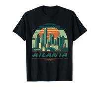 Horizonte de la Ciudad de Atlanta Georgia Estilo Retro Camiseta gráfica económica, Hombre, Negro, XL