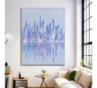 Horizonte De La Ciudad Del Futuro Art Al Sobre Lienzo, Impresión Sobre Lienzo Estilo Minimalista Moderno Para Decoración De Pared, Dormitorio, Salón, Hogar (Morado Claro -60×90 cm Sin Marco)