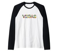 Horizonte de Las Vegas con Edificios icónicos en Negrita Texto de Las Vegas Camiseta Manga Raglan