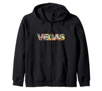 Horizonte de Las Vegas con Edificios icónicos en Negrita Texto de Las Vegas Sudadera con Capucha