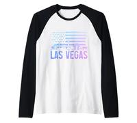 Horizonte de Las Vegas Nevada Bandera de Estados Unidos patriótico Vintage Orgullo Camiseta Manga Raglan