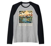 Horizonte Retro Vintage de Riverside, California, Park River City Camiseta Manga Raglan