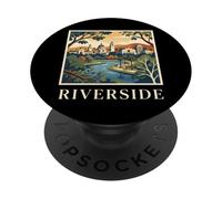 Horizonte Retro Vintage de Riverside, California, Park River City PopSockets PopGrip Adhesivo