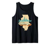 Horizonte Urbano de Chicago en el Mapa del Estado de Illinois Retro Camiseta sin Mangas