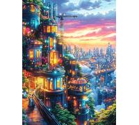 Horizonte Urbano futurista al Atardecer Puzzles 1000 Piezas Maquetas 3D Construir Animales y Plantas Rompecabezas Educativo para Familia Desafío Intelectual Decoración Hogar Moderno 1000 PCS