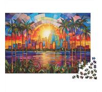 Horizonte Urbano Tropical Puzzle de 1000 Piezas Papel para Adultos Atardecer Colorido Juego de Puzzle 1000 Piezas Relajación Decoración Hogar Regalo 52x38cm/1000pcs