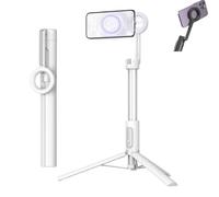 Horizum Magnetic Phone Tripod,360° Rotation,Extendable Selfie Stick with Remote,for iPhone12-16/Android,Portable Travel Selfie Stick Tripods,for Video Recording,Selfie,Live Streaming (White, 51in)
