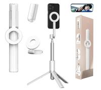 Horizum Magnetic Phone Tripod, 360° Rotation Phone Stand, 57''/67'' Extendable Portable Selfie Stick with Wireless Remote for iPhone, for Video Recording (White with Light,67 IN)