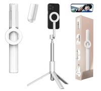 Horizum Magnetic Phone Tripod, 360° Rotation Phone Stand, 57''/67'' Extendable Portable Selfie Stick with Wireless Remote for iPhone, for Video Recording (White,57 IN)