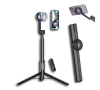 Horizum Magnetic Phone Tripod, 360° Rotation Phone Stand, 57" Extendable Selfie Stick with Wireless Remote for iPhone with Light, for Video Recording, Selfie, Live Streaming (Black,Upgraded Version)