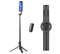 Horizum Magnetic Phone Tripod, 55/66" Extendable Selfie Stick with Wireless Remote with Light, Portable Travel Tripod for Video Recording, Selfie, Live Streaming (Black,1.7 Meters)