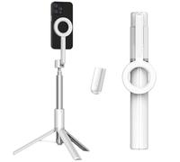 Horizum Magnetic Phone Tripod, 55/66" Extendable Selfie Stick with Wireless Remote with Light, Portable Travel Tripod for Video Recording, Selfie, Live Streaming (White,1.4 Meters)