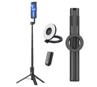 Horizum Magnetic Phone Tripod, 55/66" Extendable Selfie Stick with Wireless Remote with Light, Portable Travel Tripod for Video Recording, Selfie, Live Streaming (Black+Light,1.7 Meters)