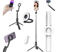 Horizum Magnetic Phone Tripod, 55/67" Extendable Magnetic Selfie Stick Tripods with Bluetooth Remote and Light, 360° Rotation Phone Stand for Video Recording and Vlogging (White,67in+Fill Light)
