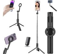 Horizum Magnetic Phone Tripod, 55/67" Extendable Magnetic Selfie Stick Tripods with Bluetooth Remote and Light, 360° Rotation Phone Stand for Video Recording and Vlogging (Black,67in)