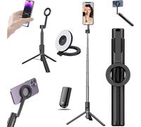 Horizum Magnetic Phone Tripod, 55/67" Extendable Magnetic Selfie Stick Tripods with Bluetooth Remote and Light, 360° Rotation Phone Stand for Video Recording and Vlogging (Black,55in+Fill Light)