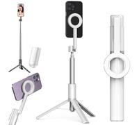 Horizum Magnetic Phone Tripod, 57" Extendable Selfie Stick with Remote for iPhone, 360° Rotation with Fill Light, Portable Travel Selfie Stick Tripods, for Video Recording,Selfie (White,6.3in/1.6m)