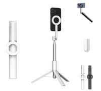 Horizum Magnetic Phone Tripod, 57" Extendable Selfie Stick with Wireless Remote for iPhone, 360° Rotation Phone Stand for Video Recording & Vlogging - Portable Travel Tripod (White)