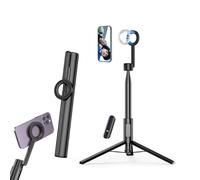Horizum Magnetic Phone Tripod, 7" Extendable Selfie Stick with Wireless Remote for iPhone with Light, 360°Rotation Phone Stand for Video Recording, Selfie, Live Streaming (Black)