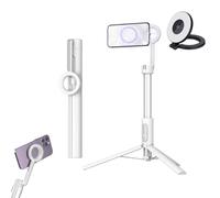 Horizum Magnetic Phone Tripod, 7" Extendable Selfie Stick with Wireless Remote for iPhone with Light, 360°Rotation Phone Stand for Video Recording, Selfie, Live Streaming (White with Light)