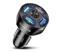 HORJOR Cargador de Coche USB 4 Puertos, Cargador Mechero Carga Rápida Compatible iPhone, Samsung, Huawei, Xiaomi, Tablet